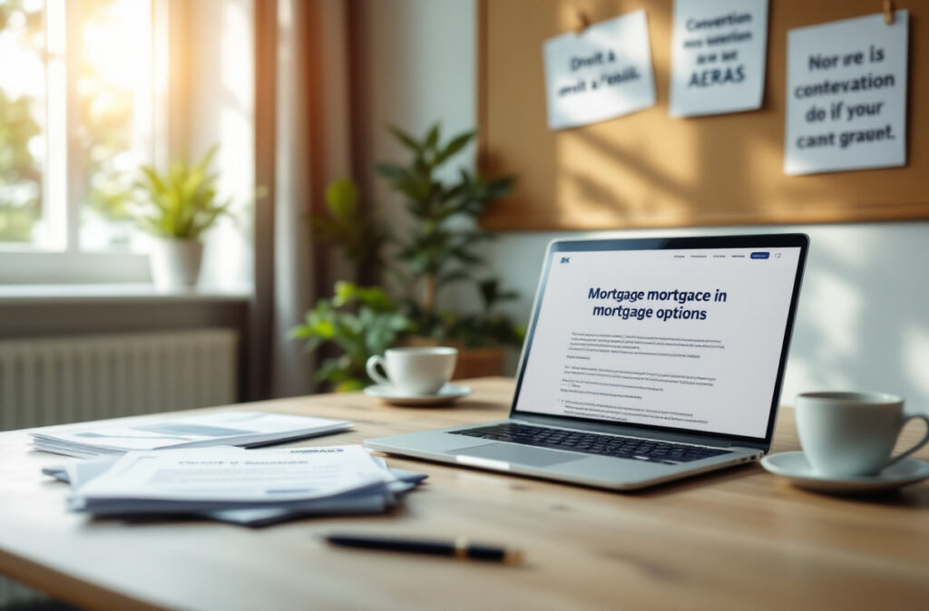 Ordinateur portable affiche options de crédit immobilier.