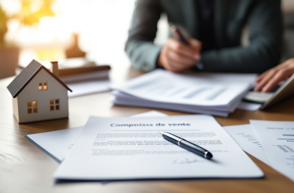 Signature compromis de vente immobilier sur bureau