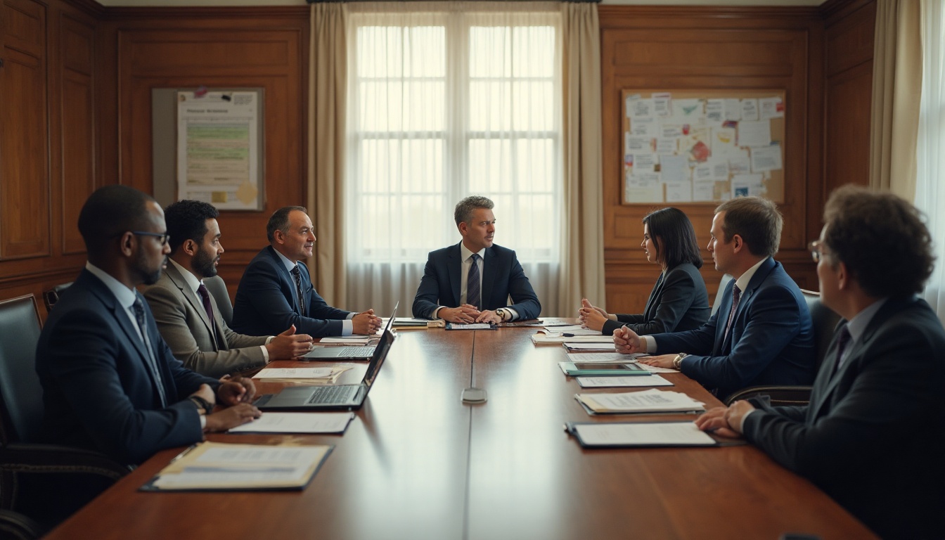 Réunion d'affaires autour d'une table en bois.