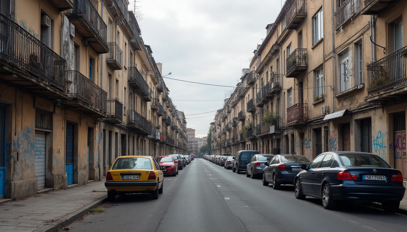 Rue avec immeubles et voitures garées des deux côtés.
