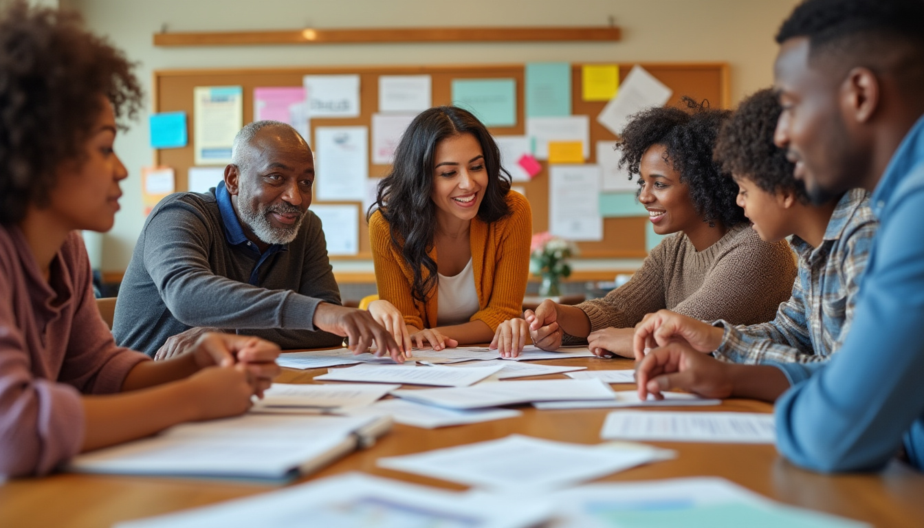 Réunion d'équipe collaborative autour de documents.