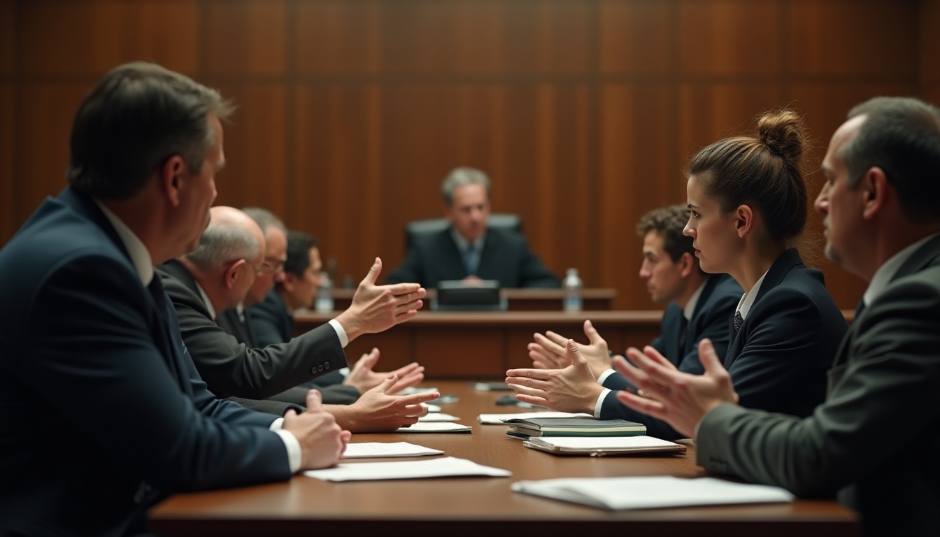 Personnes discutant en salle de réunion formelle.