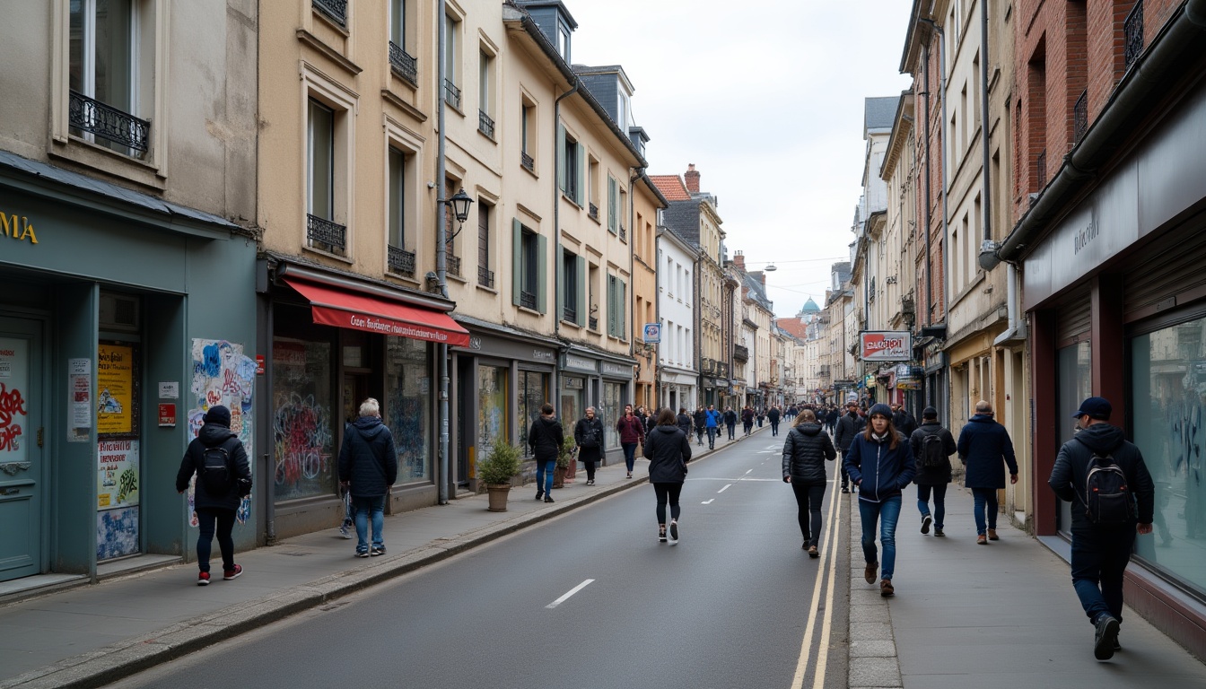 Rue animée avec piétons et boutiques.