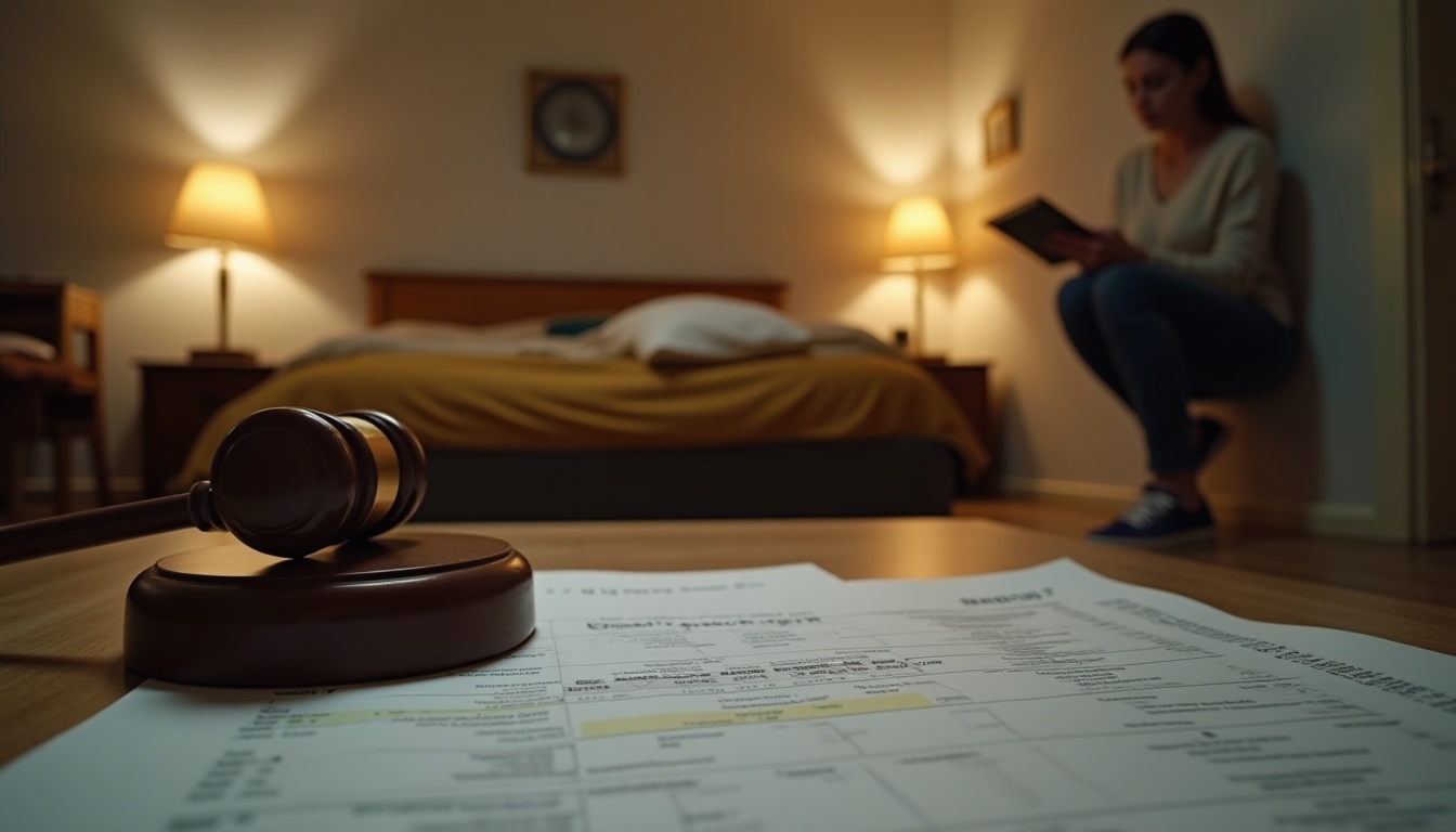 Marteau de juge et documents dans une chambre