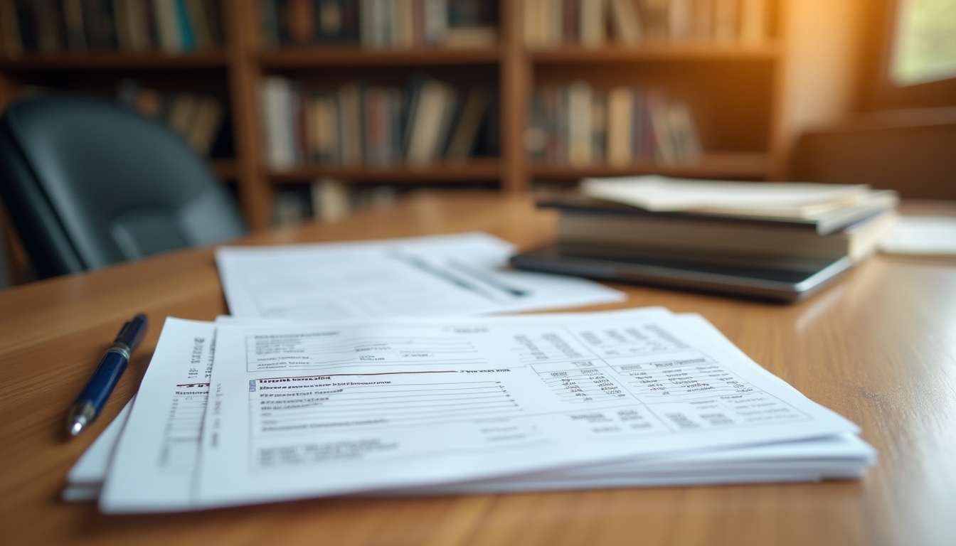 Documents financiers sur une table en bois