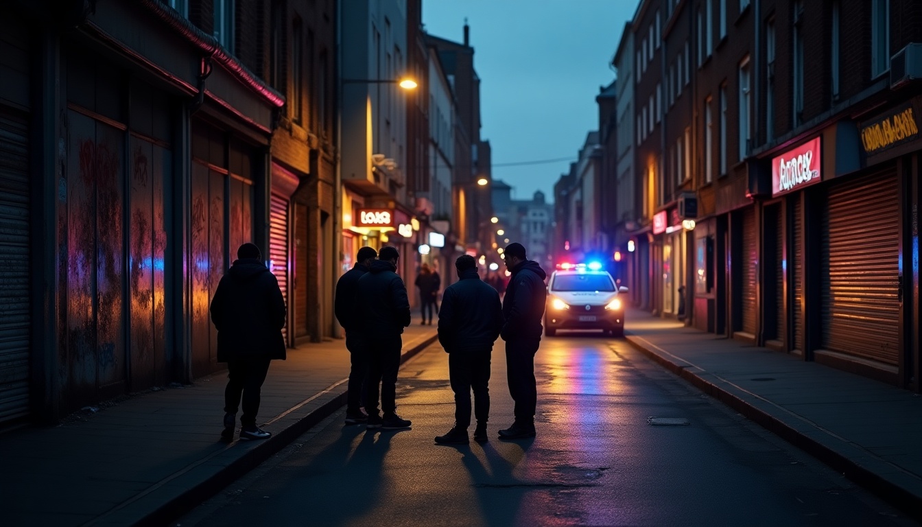 Rue de nuit avec voiture de police