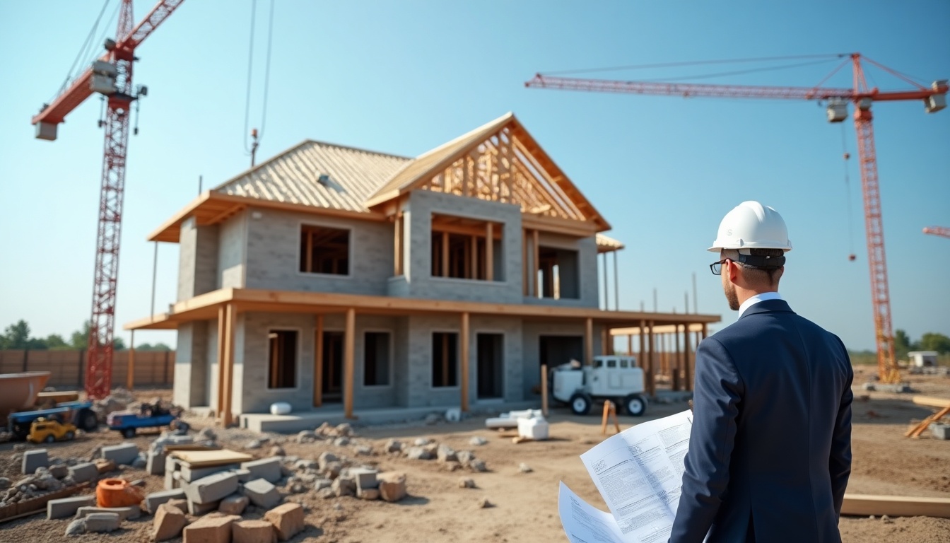 Ingénieur supervise chantier de construction de maison