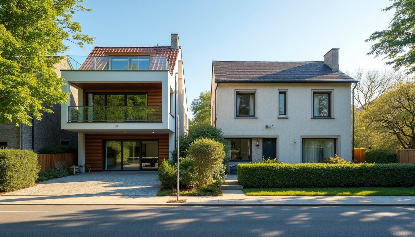 Deux maisons modernes dans un quartier résidentiel.