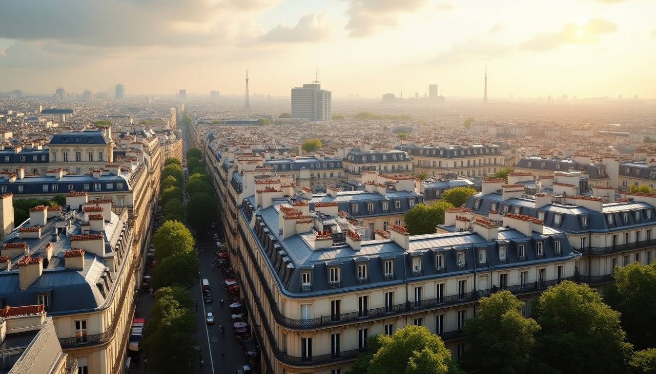 Vue aérienne de Paris au coucher du soleil