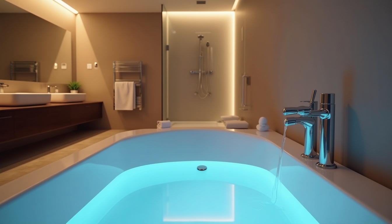 Salle de bain moderne avec baignoire éclairée