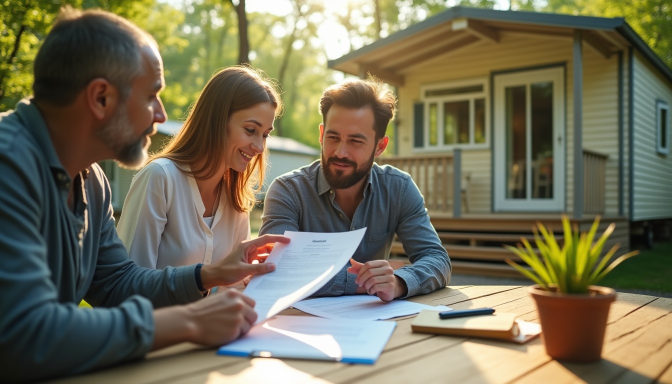 Discussion autour d'un contrat devant une maison